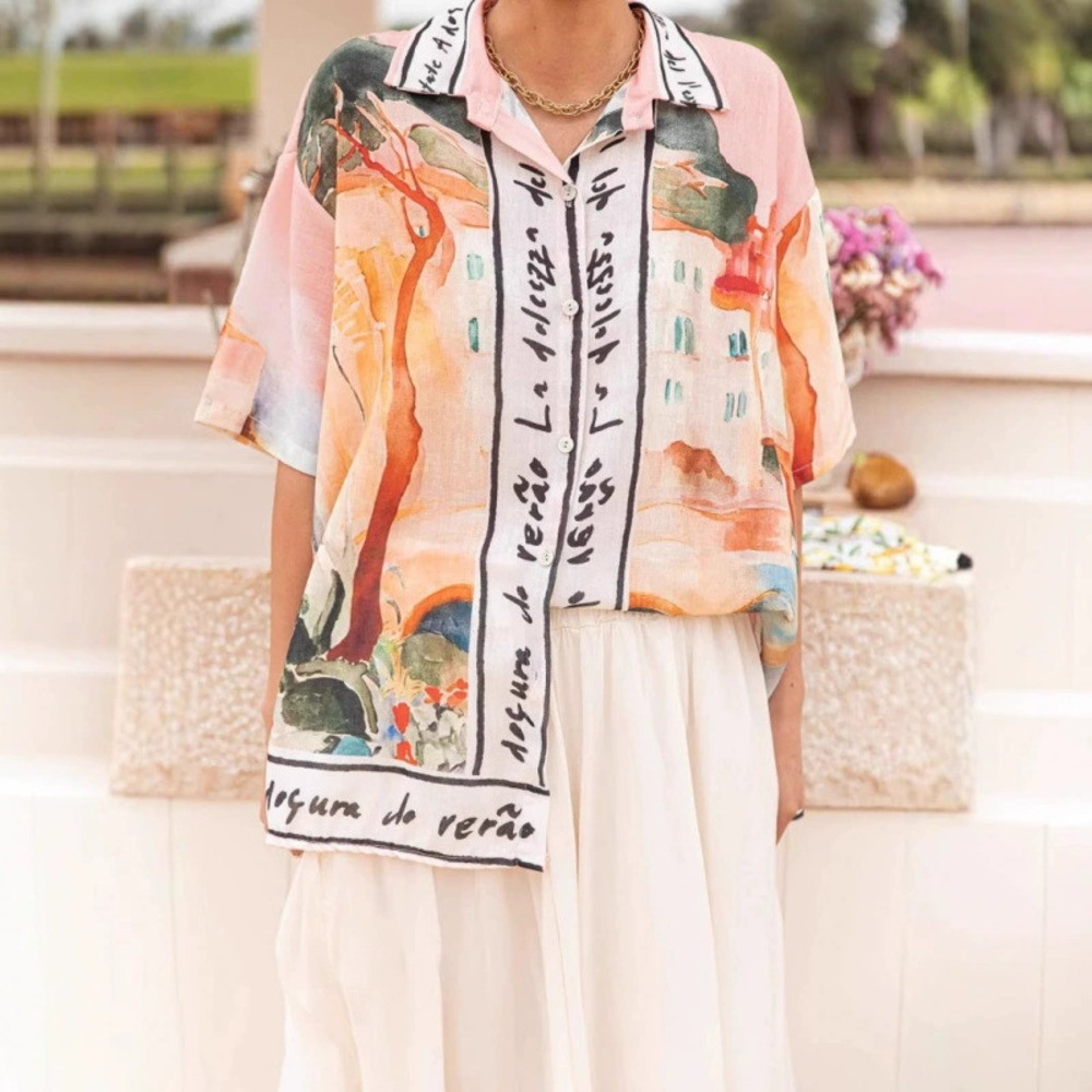 ZARA Summer Unique Print Vacation Casual Loose Short Sleeve Shirt